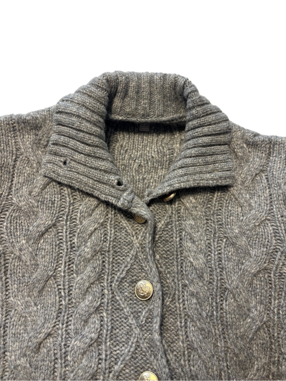 J. Crew Cable Knit Turtleneck Cardigan Size M Grey Gold Buttons Wool Alpaca - Picture 3 of 7